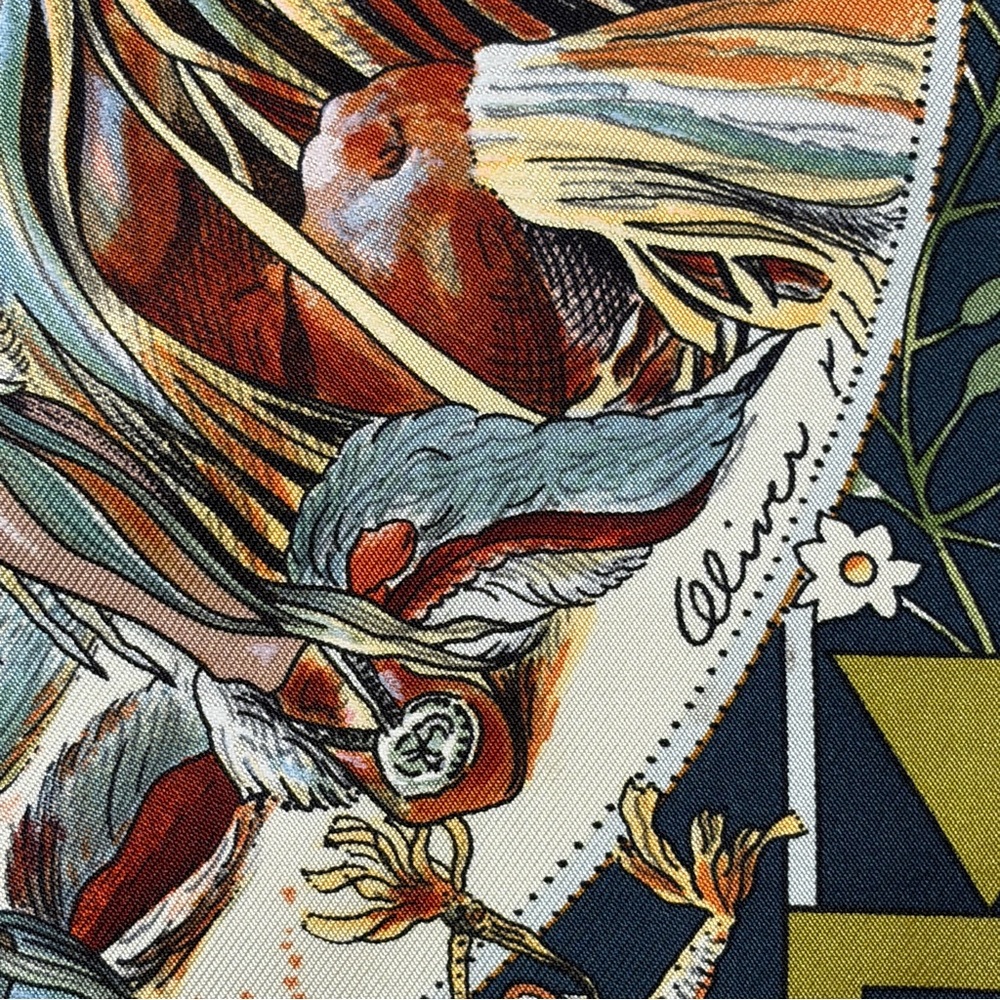 HERMÈS Les Mythologies des Hommes Rouges Scarf 90 Silk Carre with Box - Picture 10 of 12
